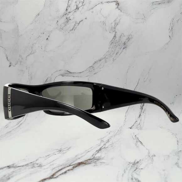 GUCCI Sunglasses New Black Wrap Square Acetate Fashion Show Rectangle Metal Logo - Picture 7 of 13
